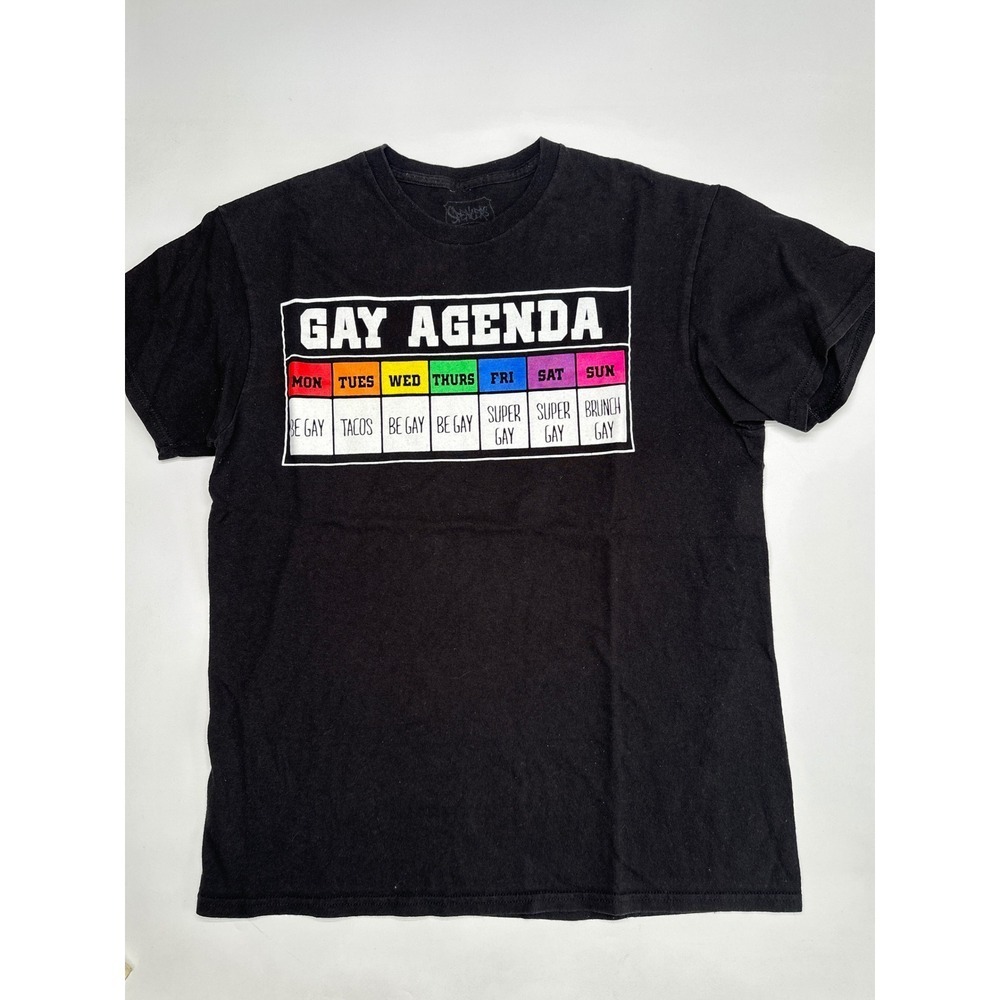 Gay Agenda Rainbow LGBTQ Pride Funny Graphic T-Shirt Mens‎ Medium M Spencers